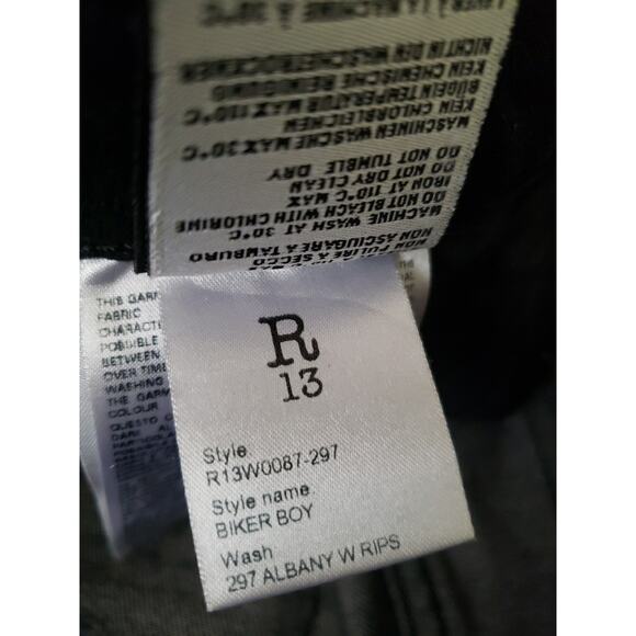 R13 Biker Boy Albany with rips Jeans Sz 27 R13W0087-297 Whiskered Raw Hem (G - Picture 7 of 15